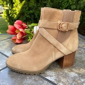 Blondo Tan Suede Tamzin Waterproof Heeled Ankle Bootie neubuck leather